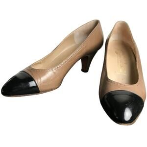 Ballotta Bologna Womens Shoes Vintage  9 Beige Two Tone Leather 2‎ 1/4" Heels